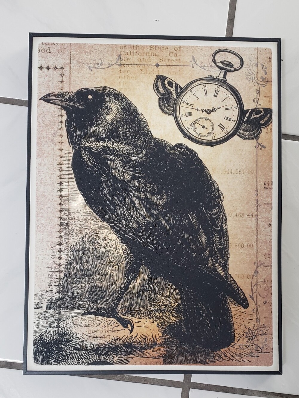 Vintage like new "Raven Wall Art" black and sepia, wood